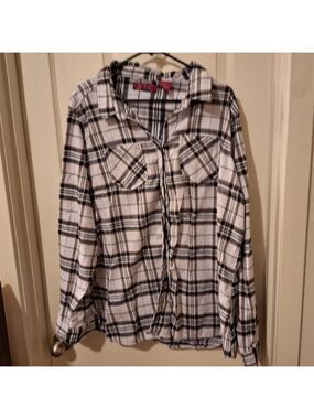 Black White Flannel Long Sleeve Shirt Grunge 3XL